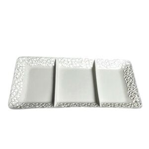 Godinger & Co. White Ceramic 3-Section Serving Tray Relish Appetizer Dish Used